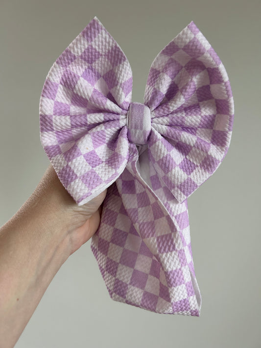 READY TO SHIP - BABY REGULAR BOW WRAP - CHECKERED PURPLE/PURPLE