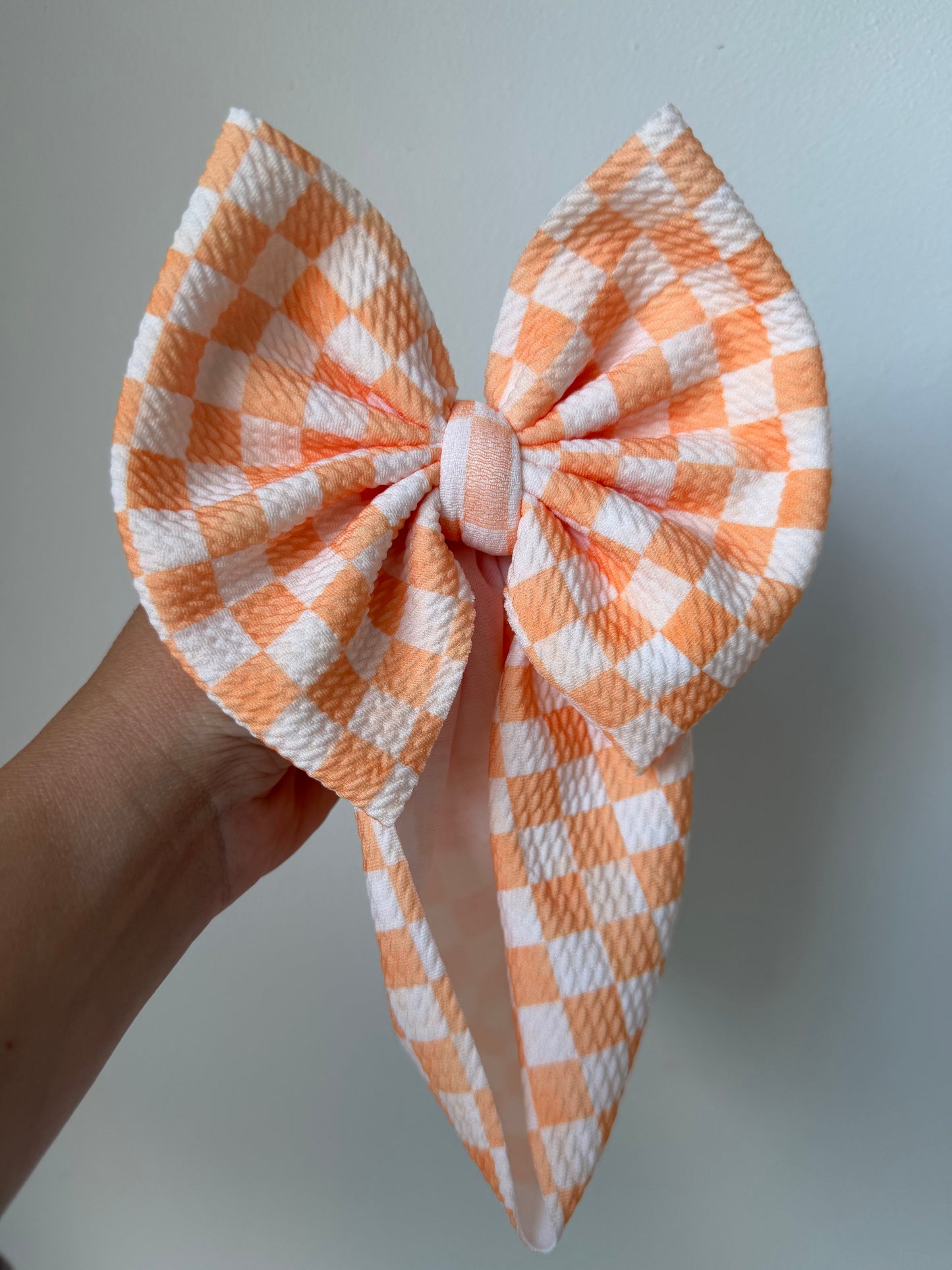 BABY REGULAR BOW- ORANGE/ORANGE CHECKERED