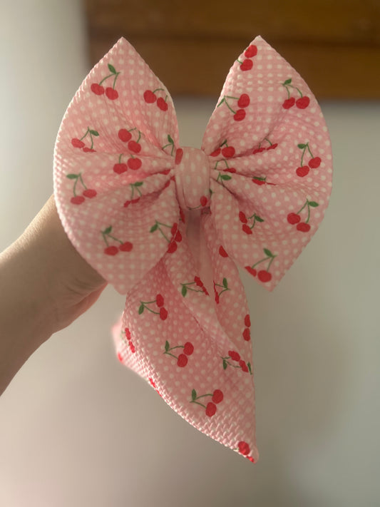 BOW -CHERRIES PINK WITH DOTS