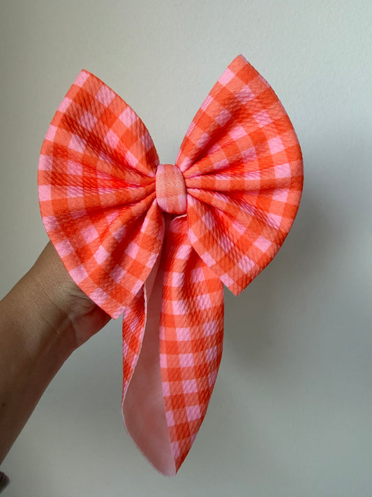 BABY REGULAR BOW- ORANGE/PINK PLAID