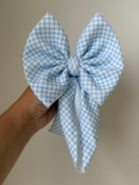 BABY REGULAR BOW - 4TH OF JULY - BABY BLUE / WHITE CHECKERED