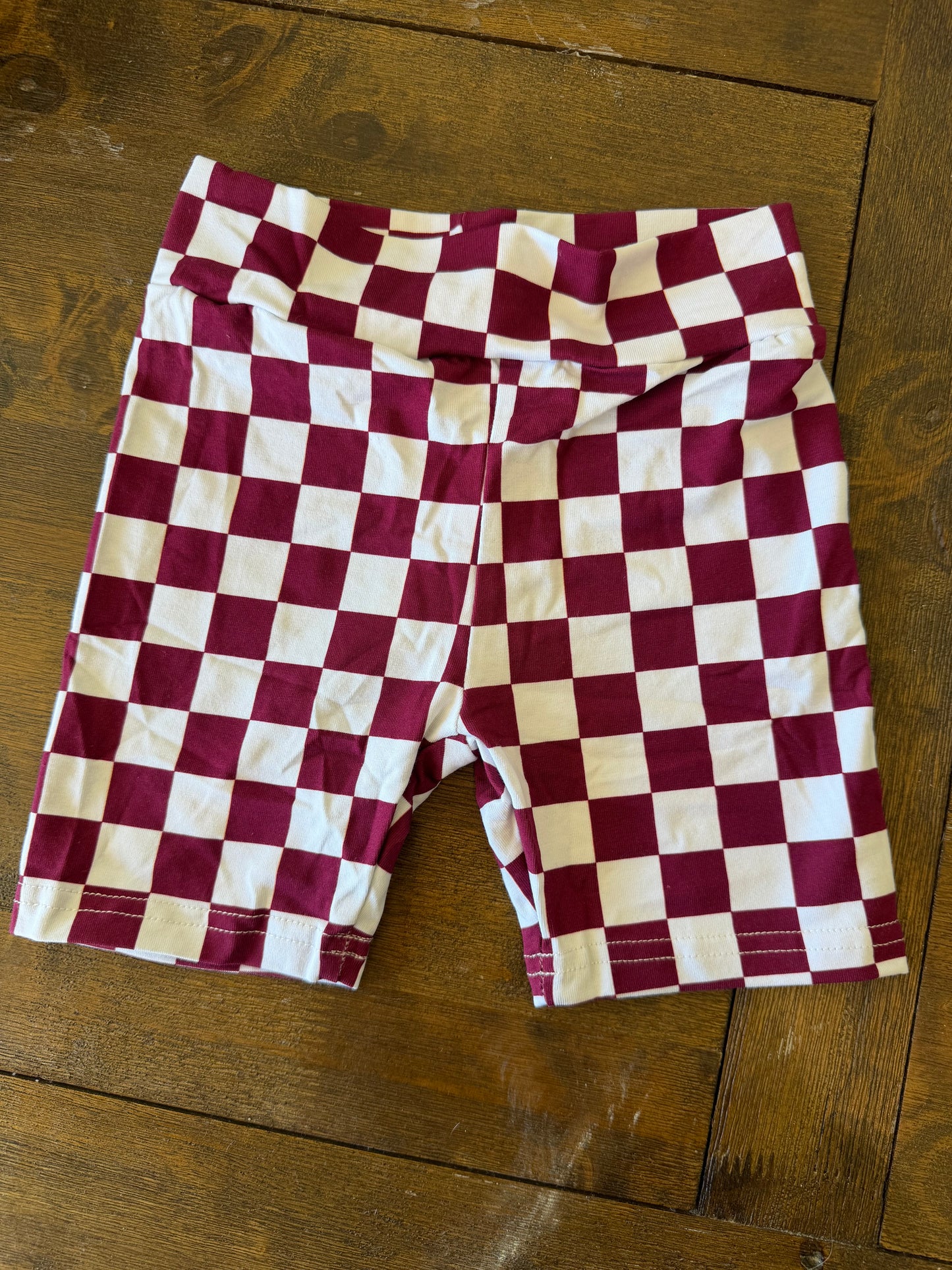 BIKER SHORTS - MAROON/WHITE CHECKERED