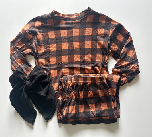 LOUNGE SET - READY TO SHIP -COFFEE GINGHAM