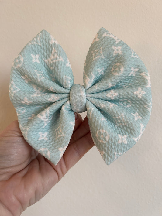 BIG CLIP BOW - MINT/WHITE BOUJEE