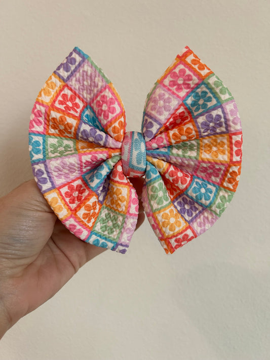 BIG CLIP BOW - FLOWER CHECKERED