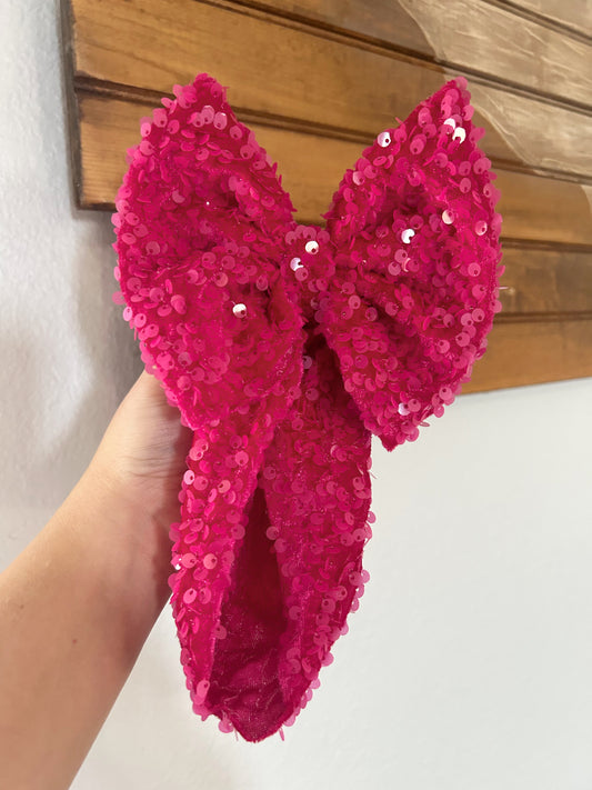 SEQUIN BOW -HOT PINK