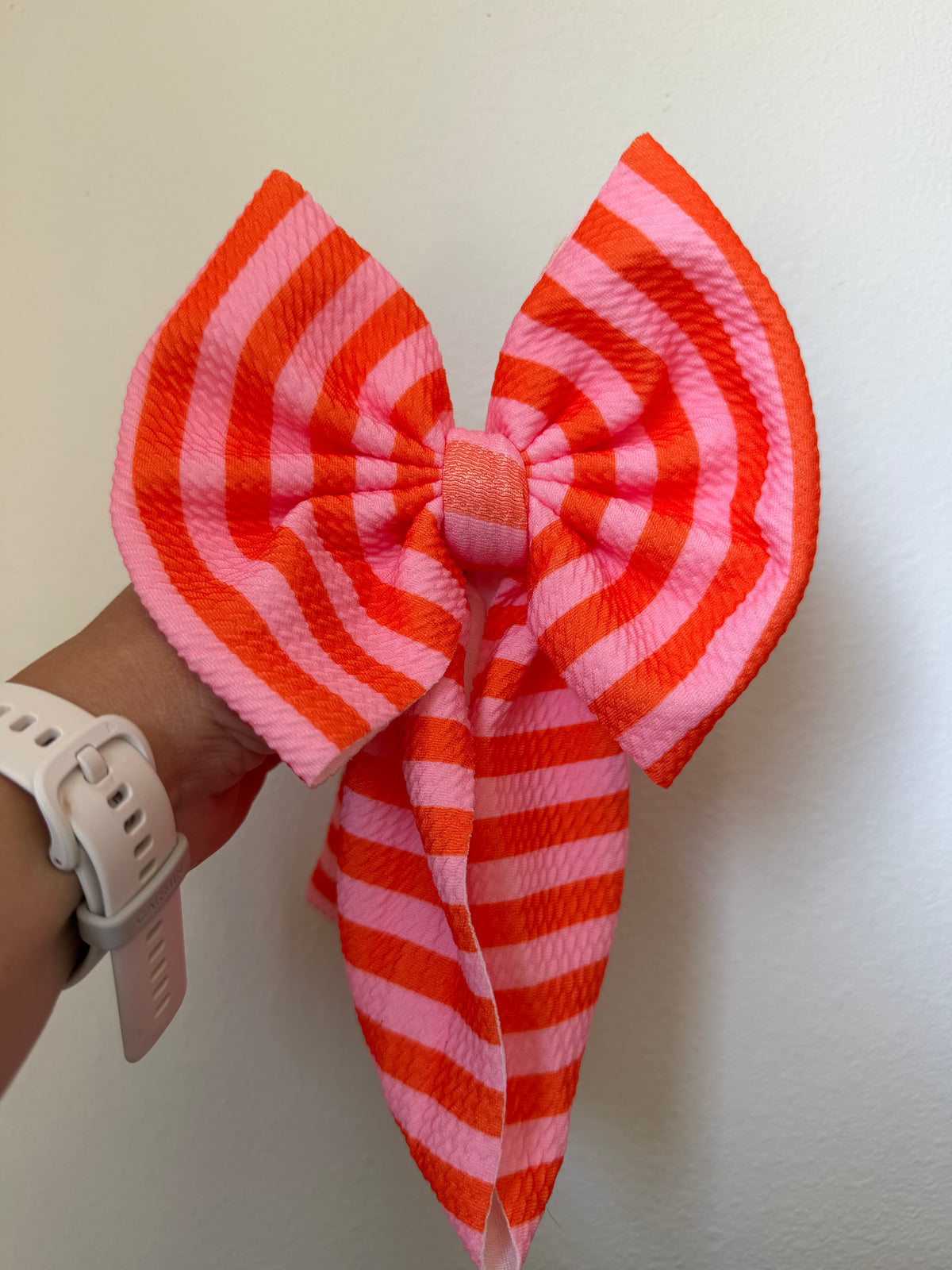 BOW - PINK/ORANGE STRIPE