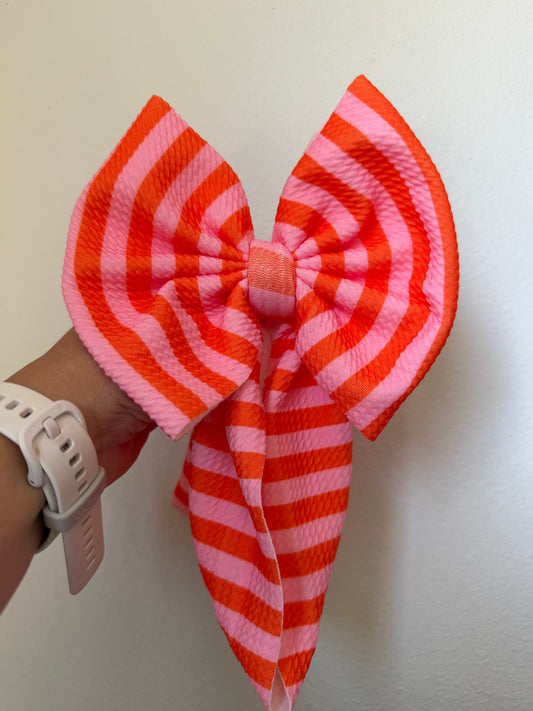 BOW - PINK/ORANGE STRIPE