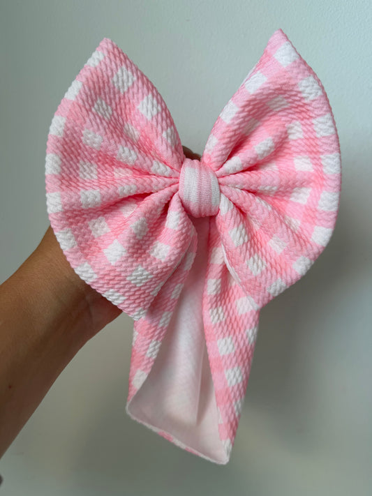BABY REGULAR BOW- PINK/WHITE GINGHAM