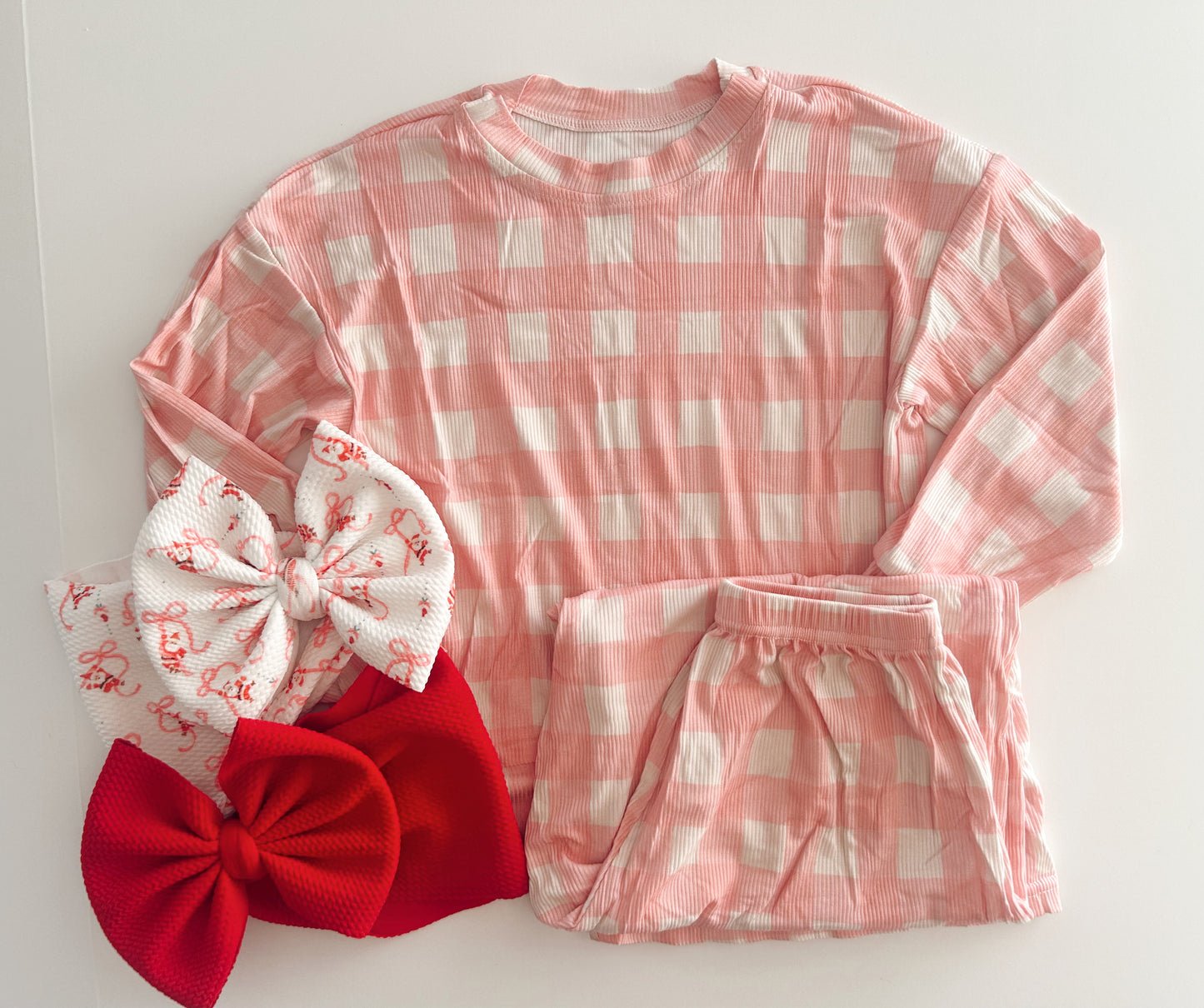 LOUNGE SET - READY TO SHIP - PINK/WHITE GINGHAM