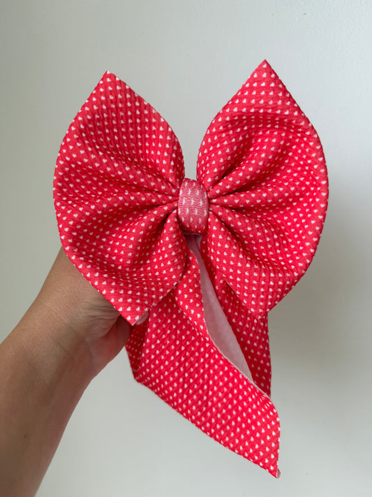 BABY REGULAR BOW - 4TH OF JULY - RED WITH WHITE HEARTS