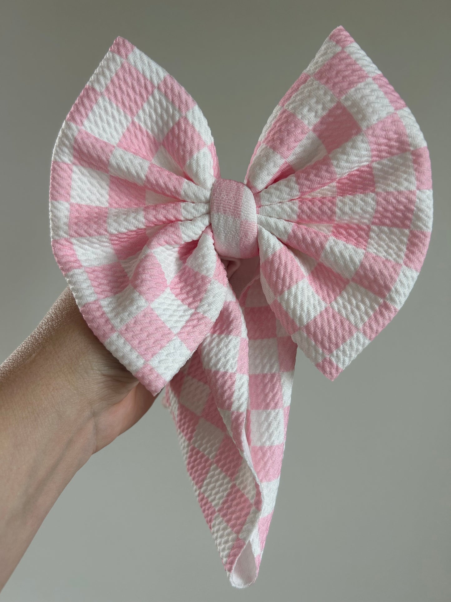 READY TO SHIP - BABY REGULAR BOW WRAP - CHECKERED PINK/WHITE