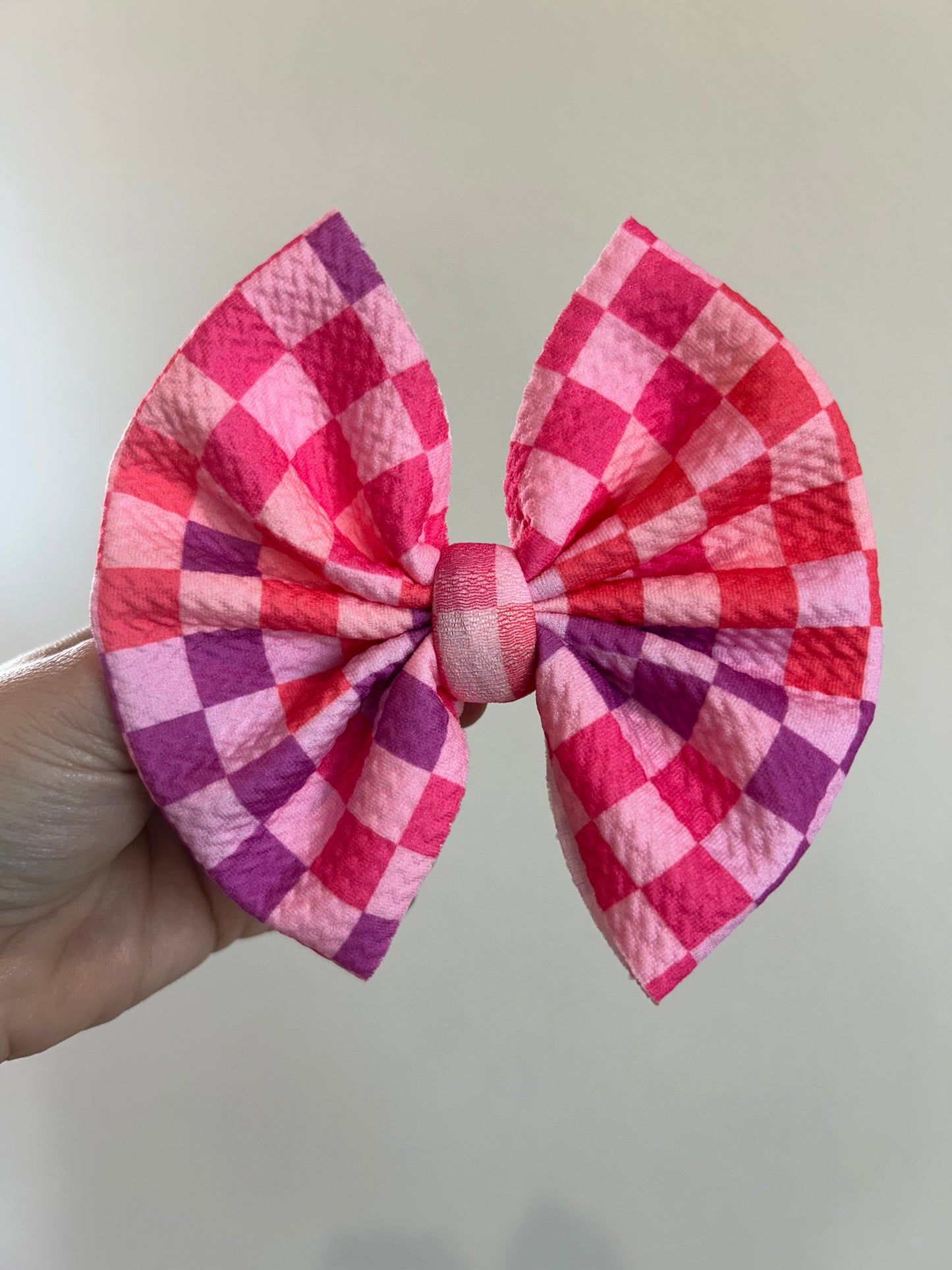 BIG CLIP BOW - PINK/PURPLE/CORAL CHECKERED