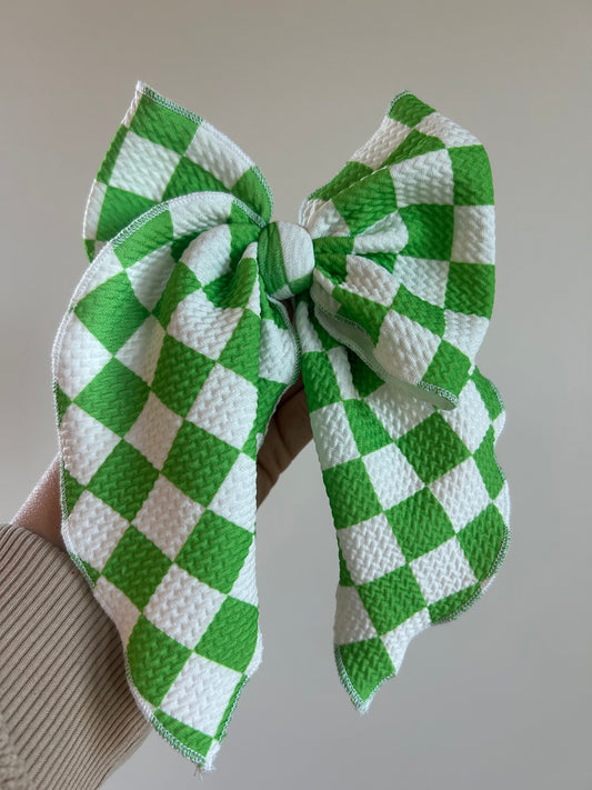 SAILOR BOW - READY TO SHIP - BRIGHT GREEN CHECKERED