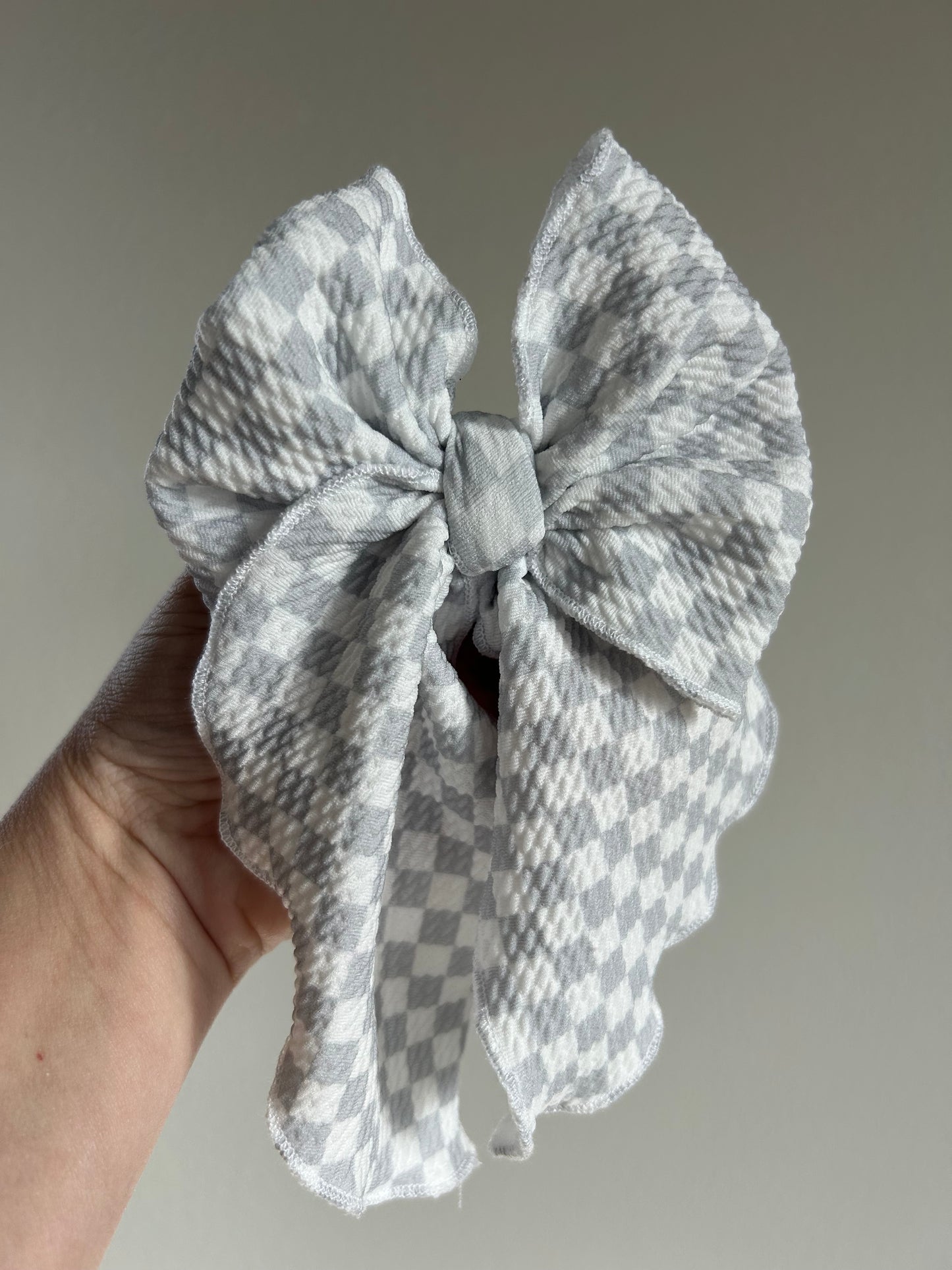 SAILOR BOW - READY TO SHIP - GREY/WHITE CHECKERED