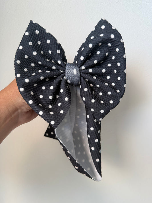 BABY REGULAR BOW- NEW BLACK WITH WHITE DOTS