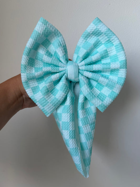 BABY REGULAR BOW- TURQ/TURQ CHECKERED