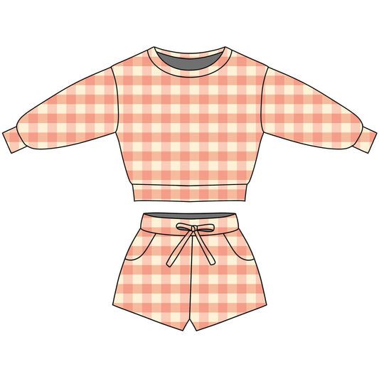 LOUNGE SET - RIBBED BAMBOO - PRE ORDER - PINK GINGHAM