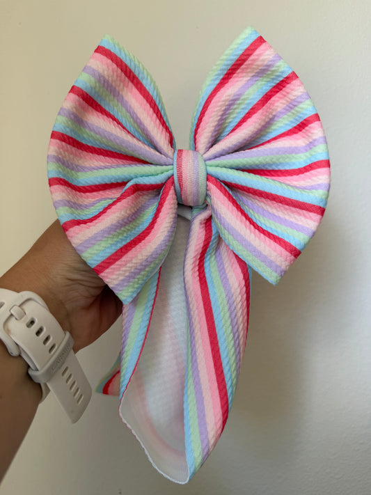 BOW - PINK/TURQUOISE STRIPE