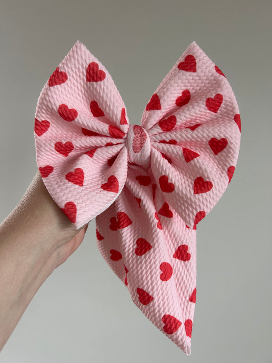 READY TO SHIP - BABY REGULAR BOW WRAP - RED HEARTS ON PINK