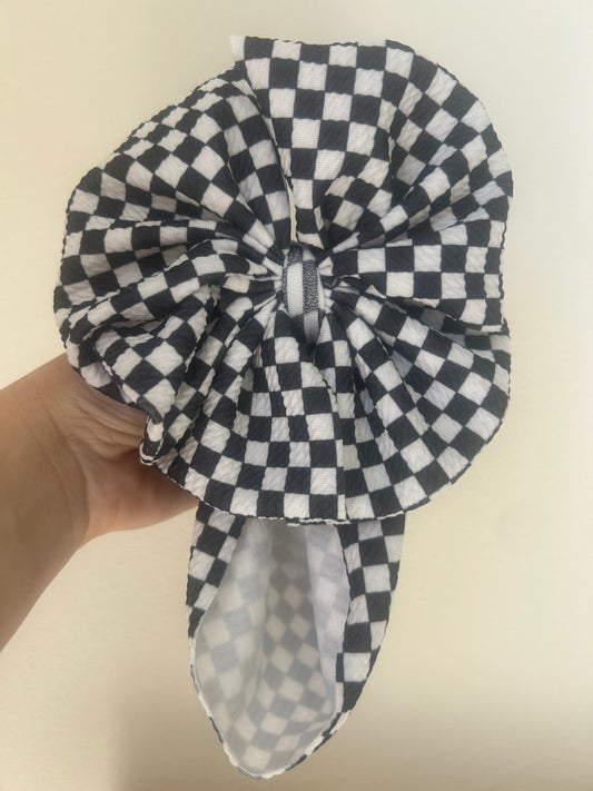 BABY MESSY BOW - BLACK/WHITE CHECKERED