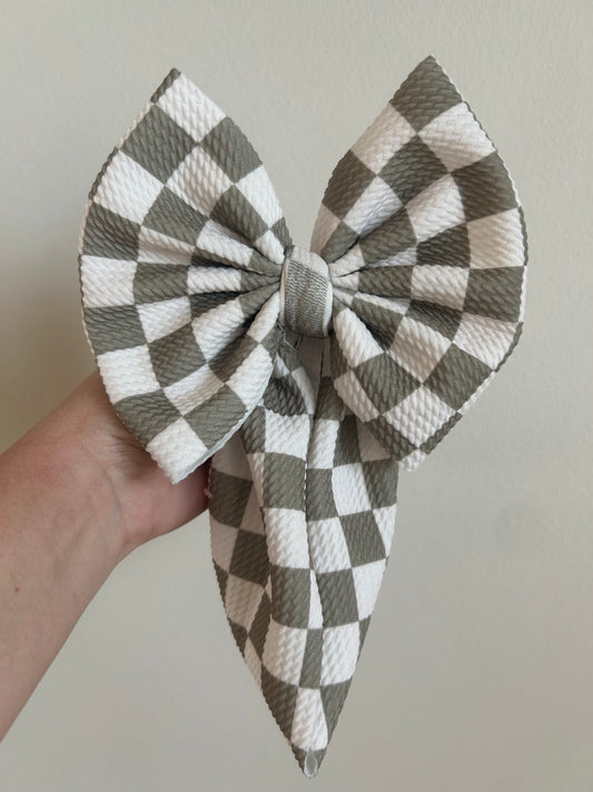 TODDLER REGULAR BOW WRAP - SAGE CHECKERED