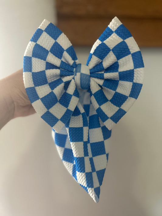 BOW -BLUE/WHITE CHECKERED