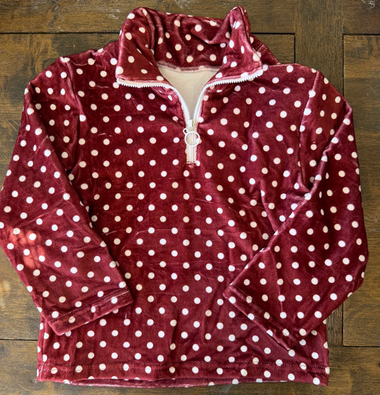 FLEECE PULLOVER - MAROON DOTS