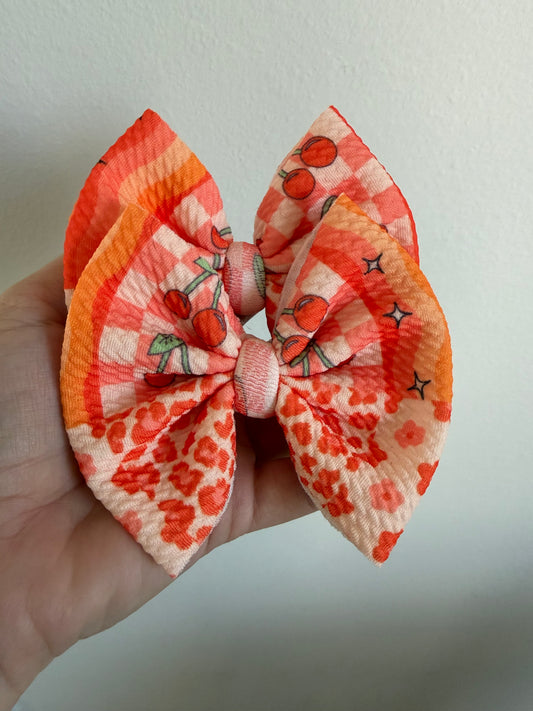 PIGGIE CLIPS - CHECKERED CHERRIES, CHEETAH, STRIPES CORAL/ORANGE