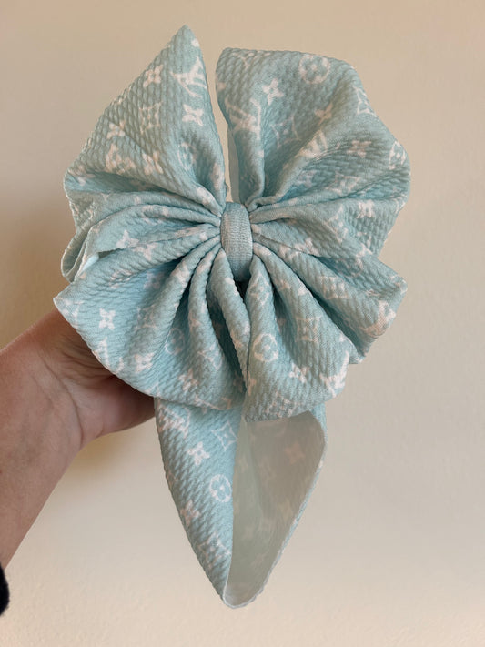 BABY MESSY BOW -MINT/WHITE BOUJEE