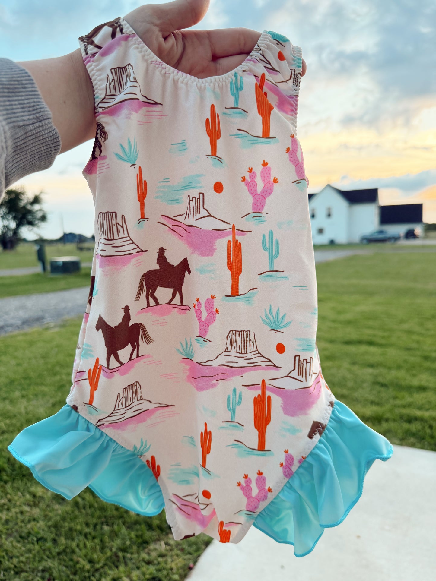 CLASSIC RUFFLE SWIM - RTS - WESTERN COWBOY