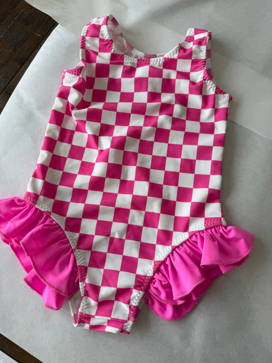 CLASSIC RUFFLE SWIM - RTS - PINK CHECKERED