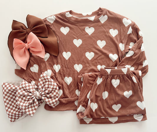 TAN HEARTS LOUNGE SET - READY TO SHIP