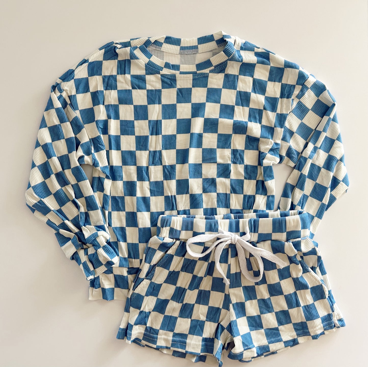 LOUNGE SET - BLUE CHECKERED - READY TO SHIP