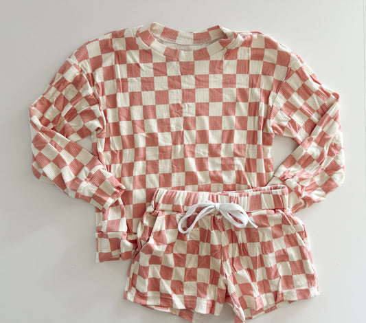 LOUNGE SET - PINK CHECKERED - READY TO SHIP