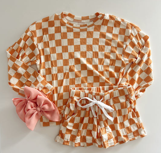 LOUNGE SET - ORANGE CHECKERED - READY TO SHIP