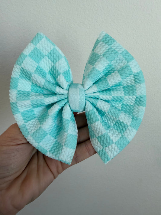 BIG CLIP BOW - MINT/TURQUOISE CHECKERED