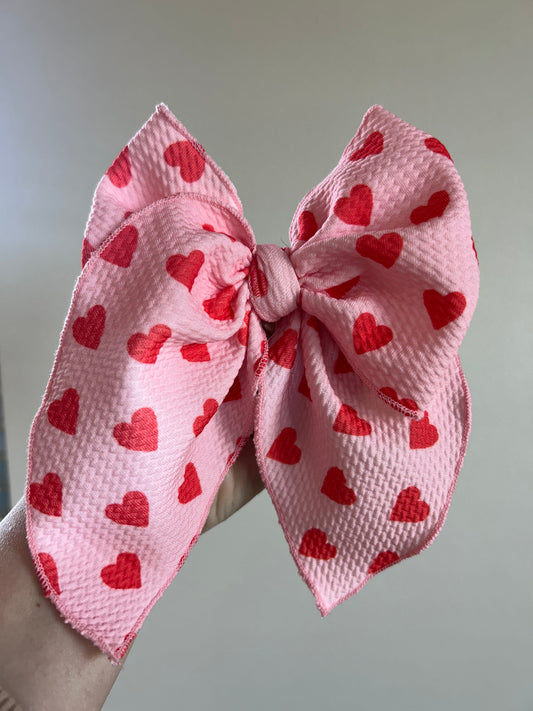 SAILOR BOW - READY TO SHIP -PINK WITH RED HEARTS