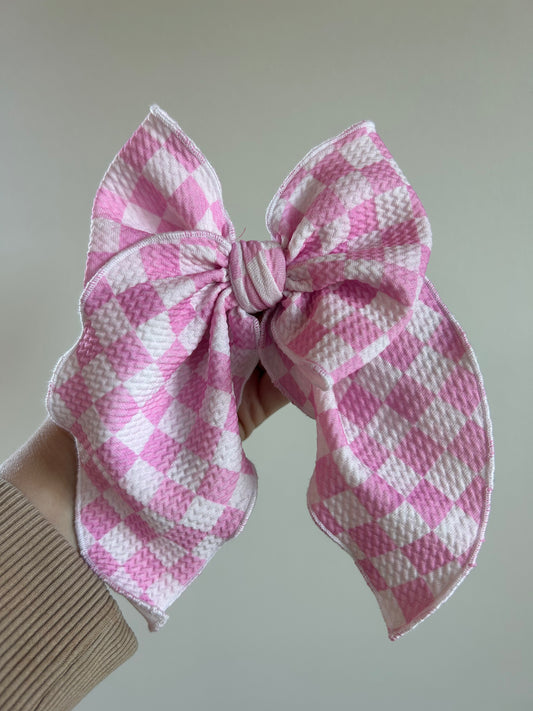 SAILOR BOW - READY TO SHIP - PINK/PINK CHECKERED